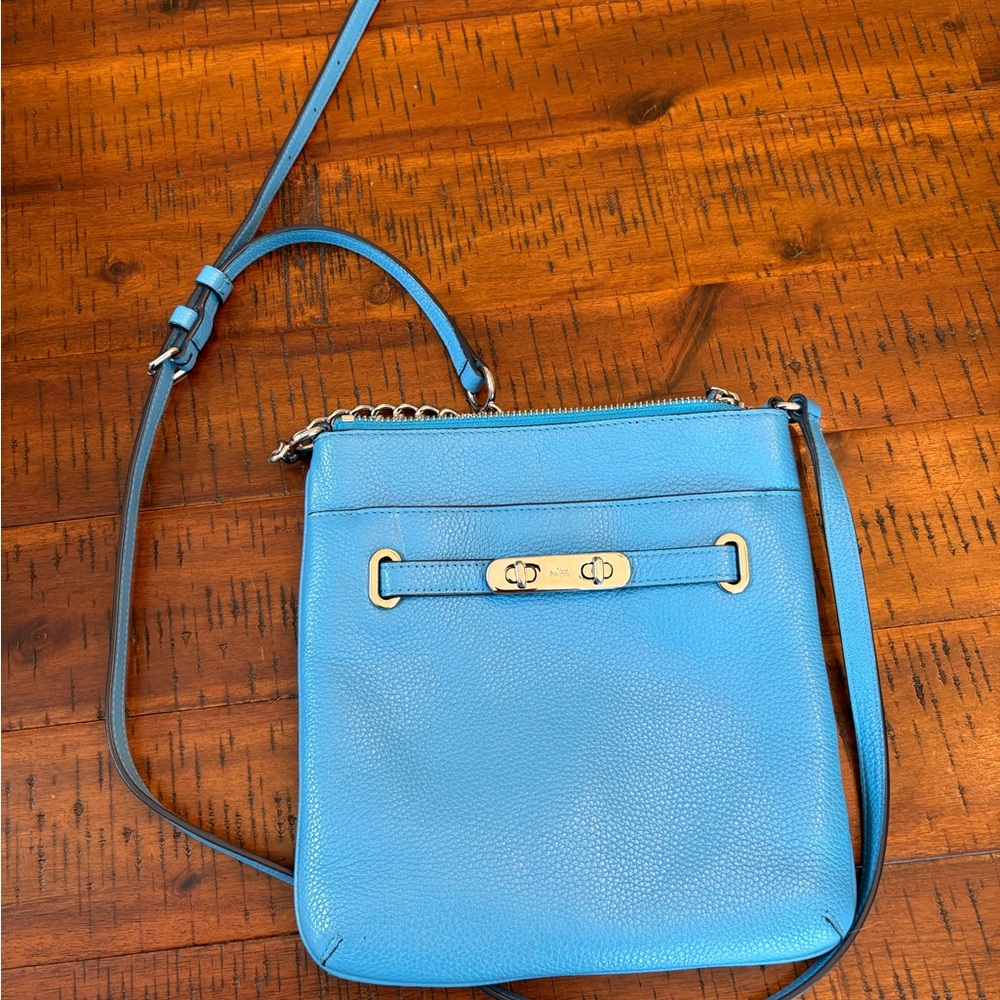 Blue Leather Crossbody Bag with Silver Hardware